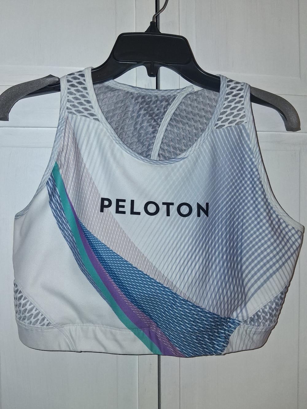 Peloton Women's White & Blue Performance Sports Bra Top